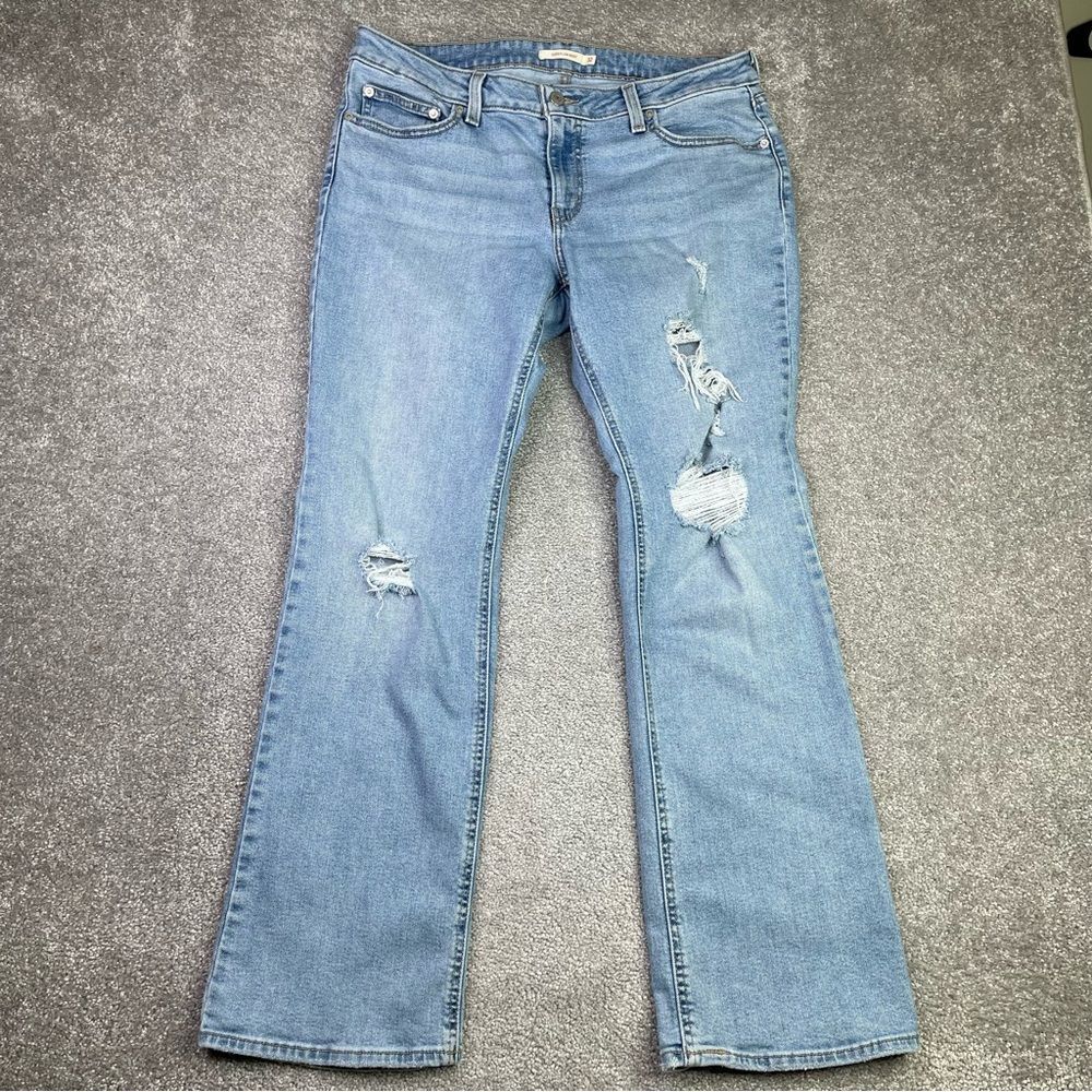 Levi’s Superlow Jeans Women’s 32 Blue Bootcut Low Rise Light Wash Ripped Torn